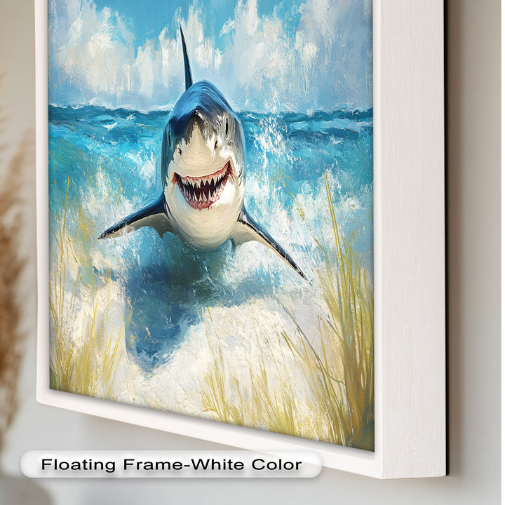 Smiling Shark by the Shore – Animal Oil Painting
