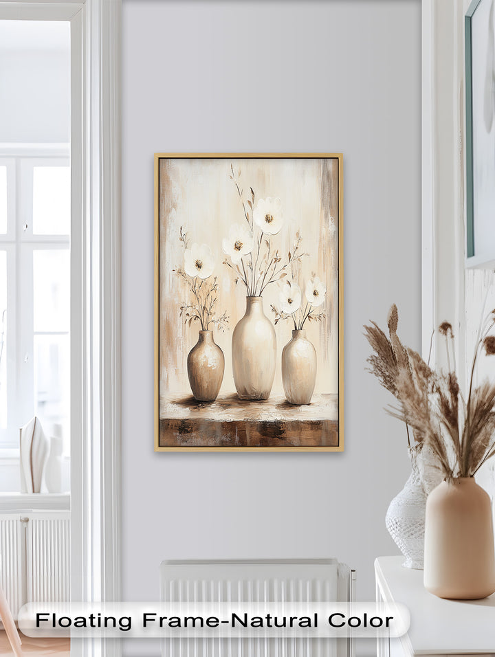 Serenity in Neutral Tones – White Floral Still Life Oil Painting