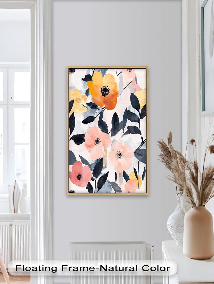 Soft Harmony – Peach and Mustard Floral Oil Painting