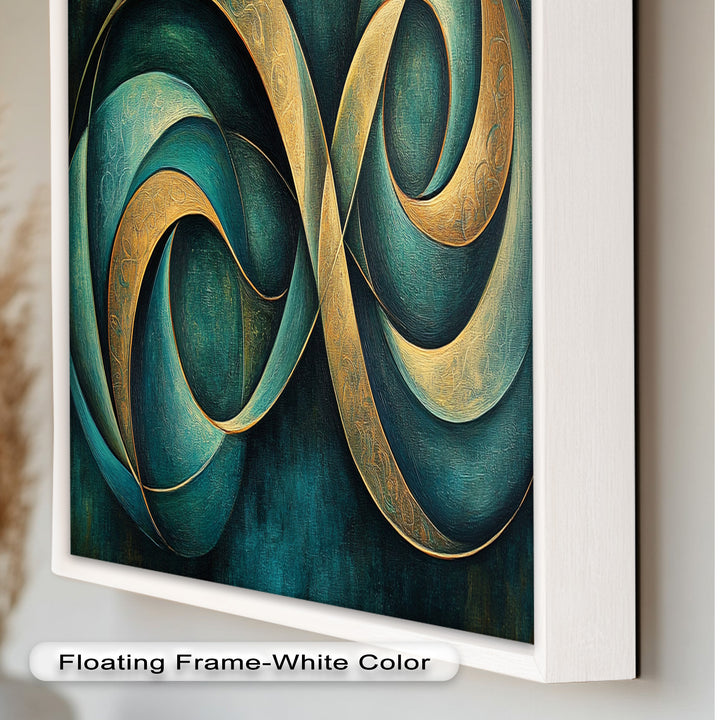 Infinity Loop Abstract – Teal & Gold Modern Oil Painting