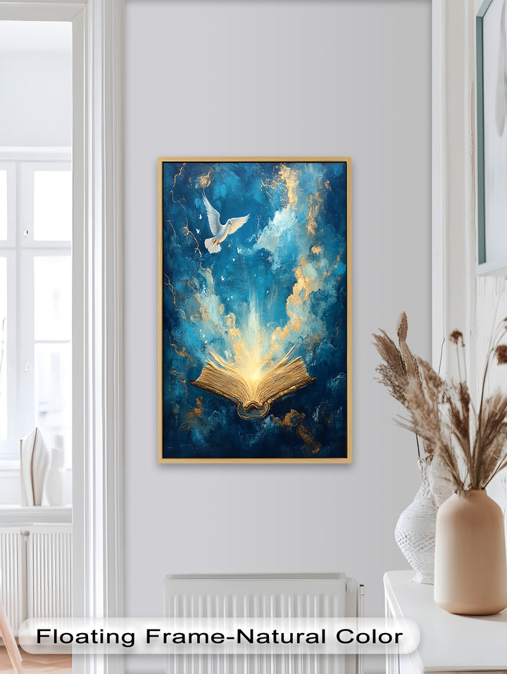 Illuminated Bible with Dove - Christian Oil Painting