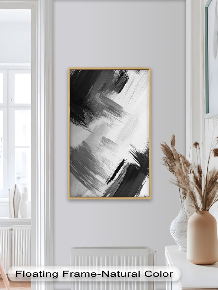 Monochrome Whispers – Kräftiges abstraktes Ölgemälde in Schwarz-Weiß