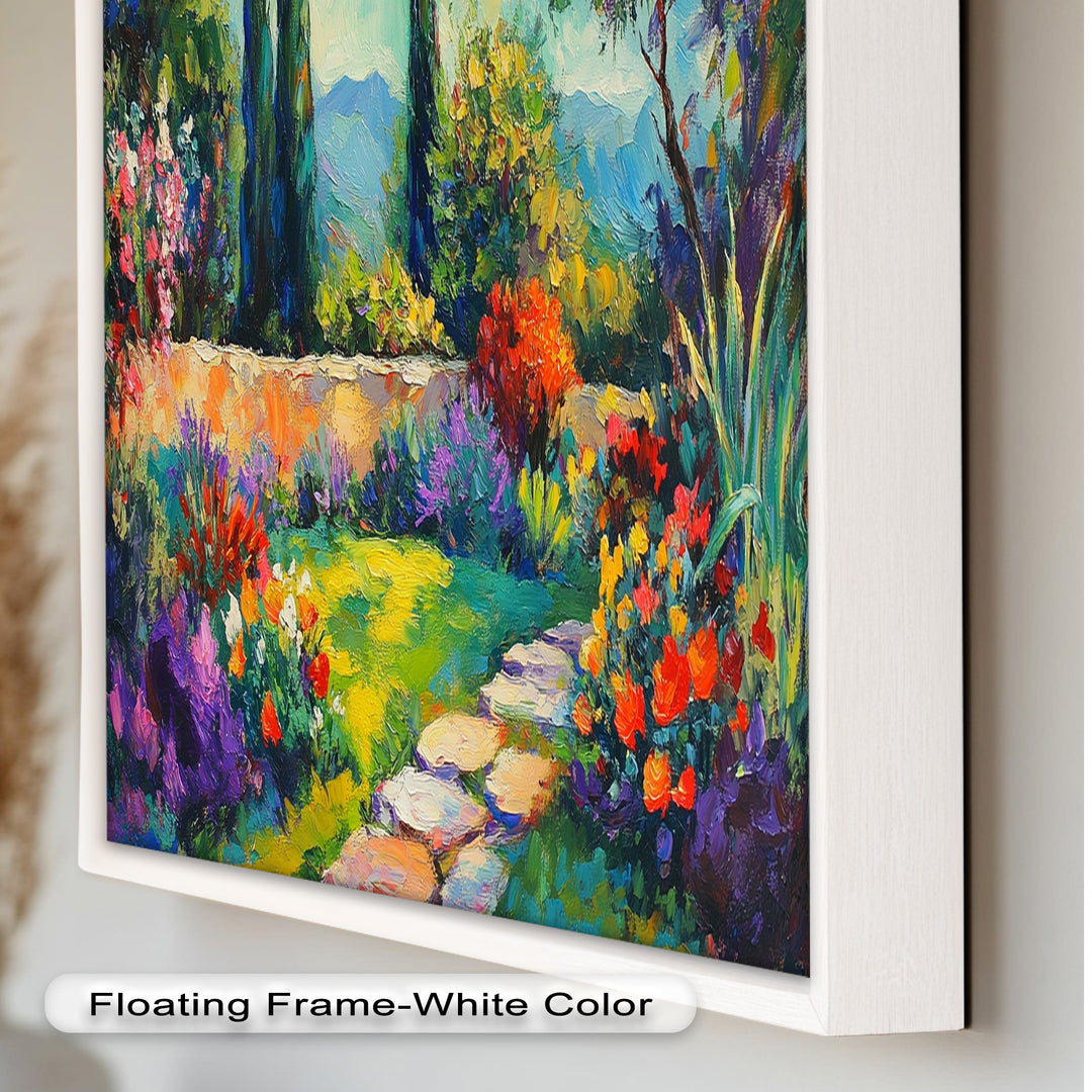 Sunlit Garden Path Oil Painting – Fauvist Outdoor Floral Landscape