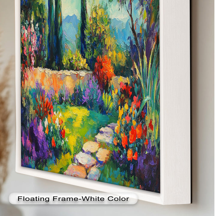 Sunlit Garden Path Oil Painting – Fauvist Outdoor Floral Landscape