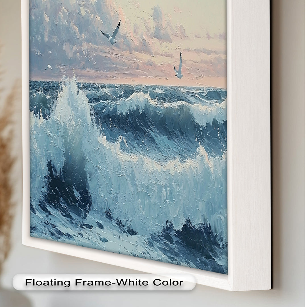 Coastal Wave Art - Seagulls Seascape Oil Painting