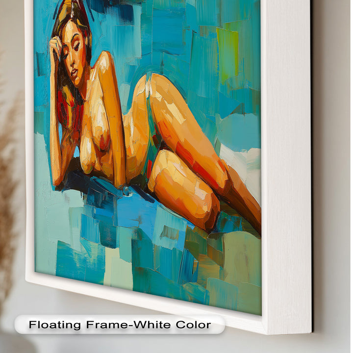 Tropical Repose – Reclining Woman with Ocean Tones Oil Painting