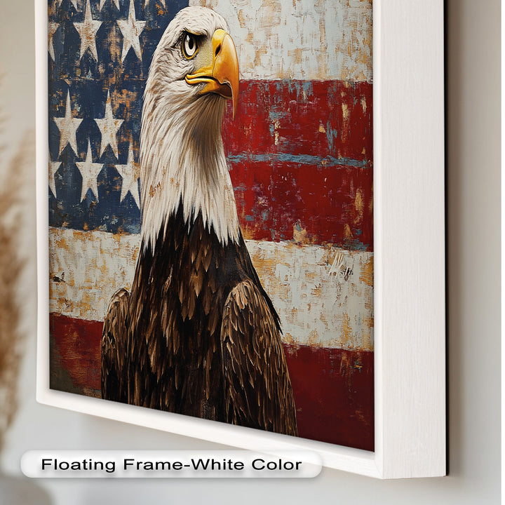 Adler mit amerikanischer Flagge – Patriotisches Ölgemälde
