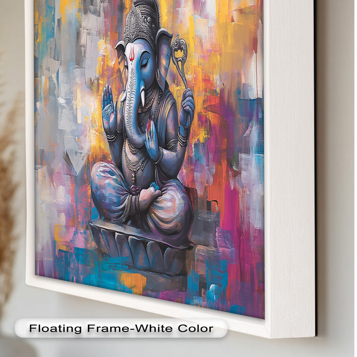Farbenfrohe Ganesha-Wandkunst – Religiöses Ölgemälde