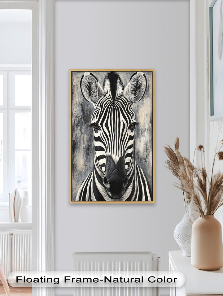 Zebra Portrait – Bold Black and White Animal Oil Painting