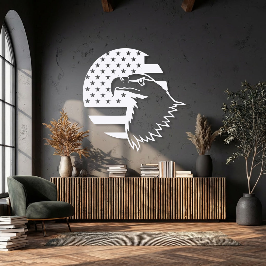 Visual rhythm is established by the American Flag Metal Wall Art, where bold stars and stripes create a dynamic decoration wall art piece.