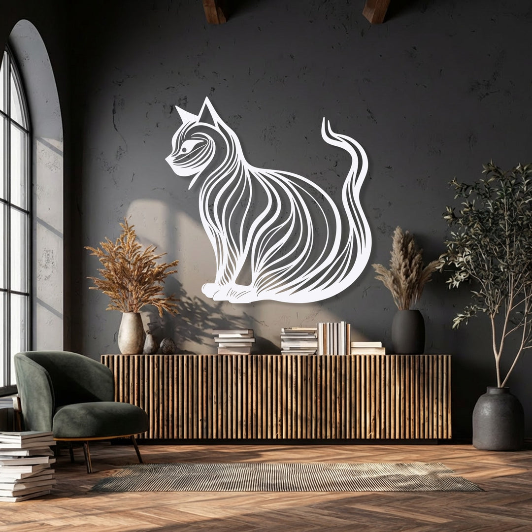 With realistic detail, the elegant cat silhouette metal decoration wall art features intricate lines, beautifully capturing the feline's graceful form.