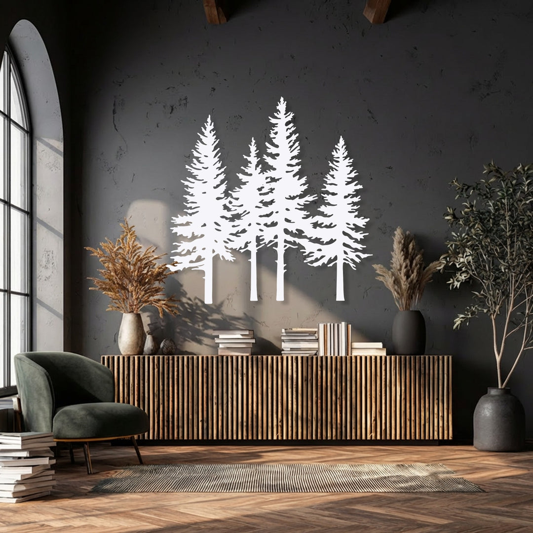 Pine Forest Silhouette Metal Wall Art – Nature Landscape Decor