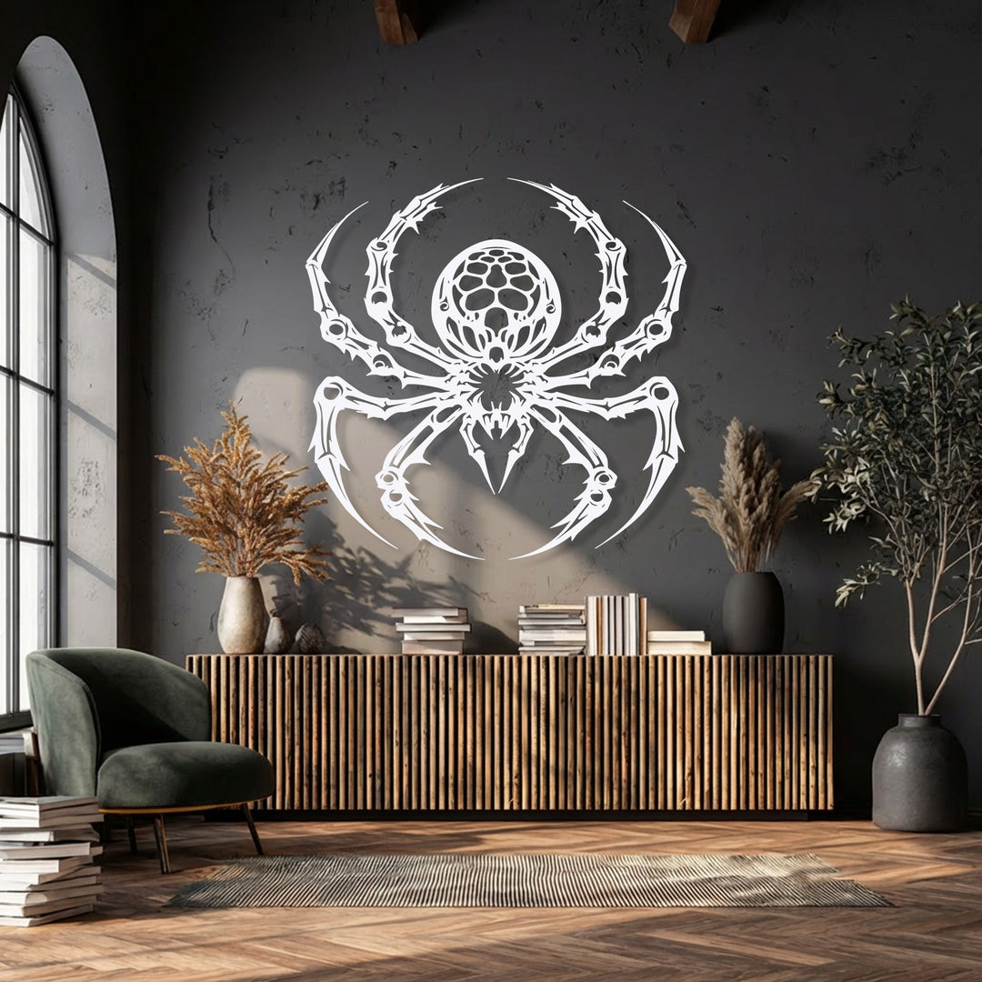 The gothic spider metal art for wall creates a dynamic, creeping impression with its sharp, outstretched legs and intricate design.