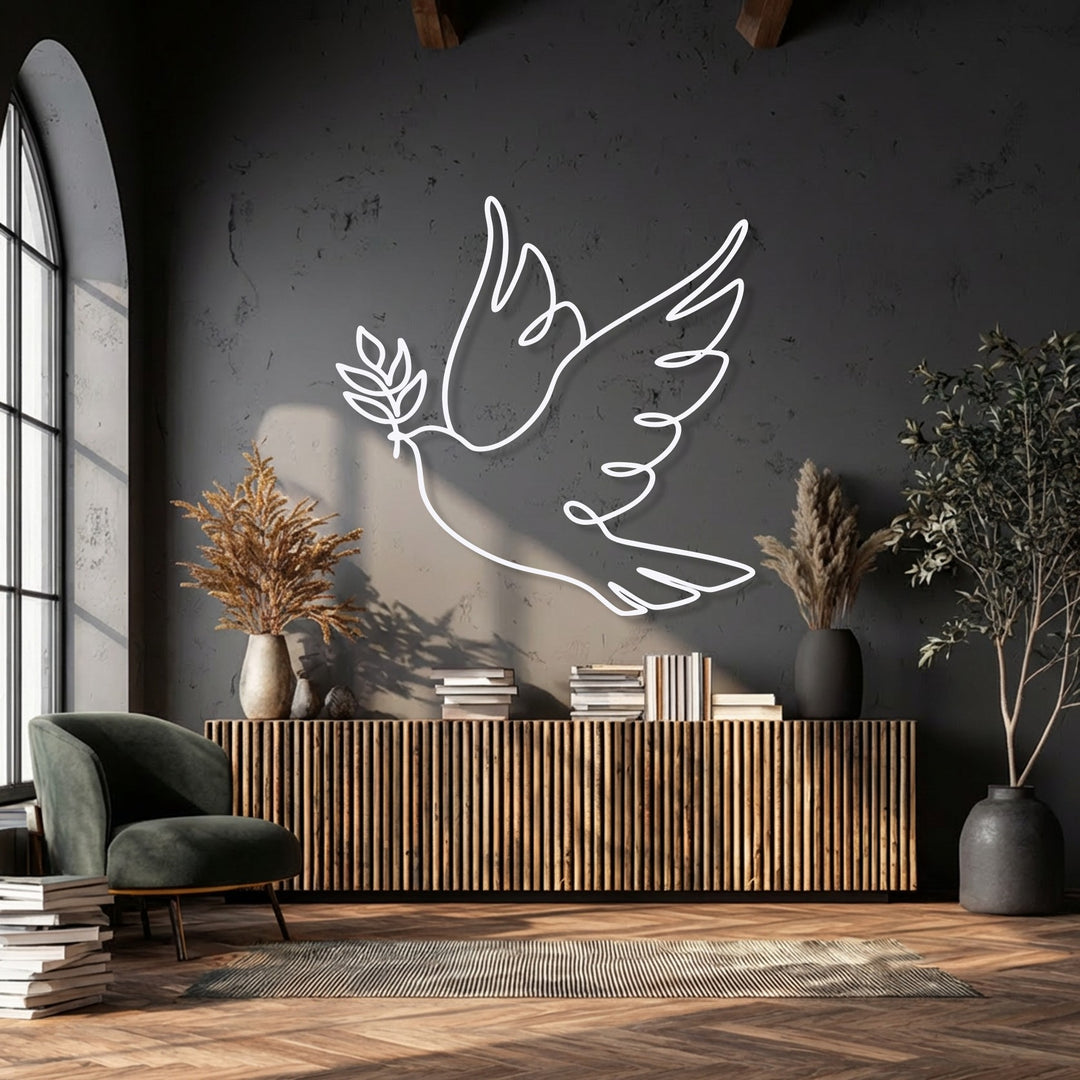 Minimalist Dove Line Art Metal Wall Art – Peace Symbol Decor