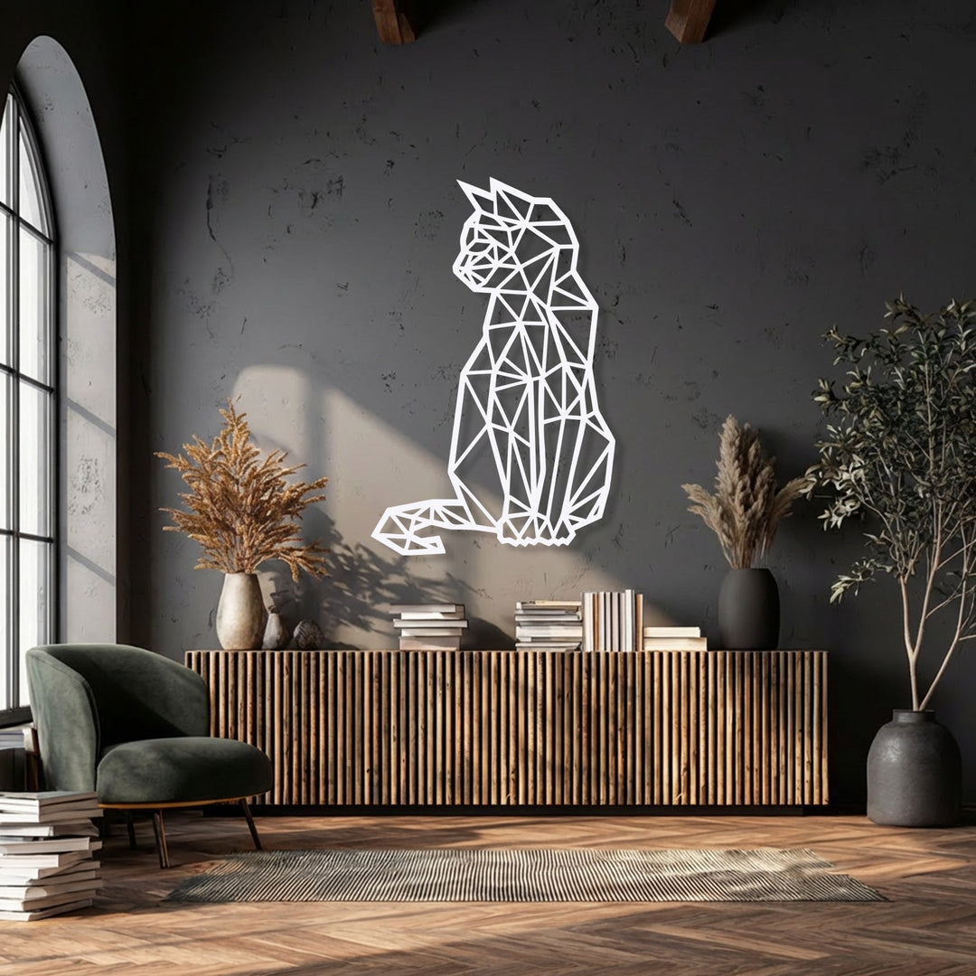 Geometric Sitting Cat – Modern Line Art Metal Wall Art