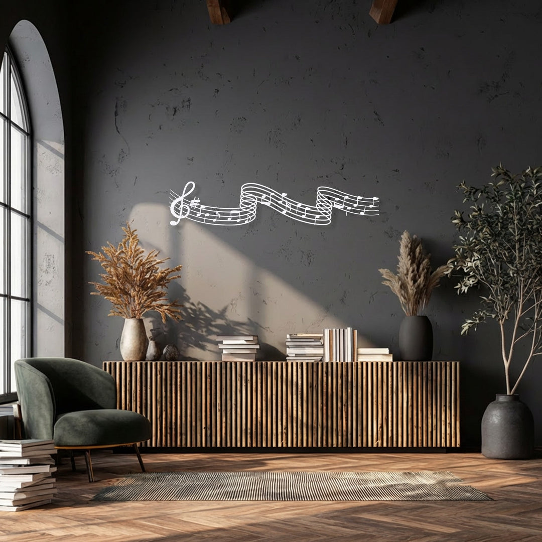 The durable material quality of this musical metal wall art beautifully shapes flowing melody notes, serving as exquisite decoration wall art.