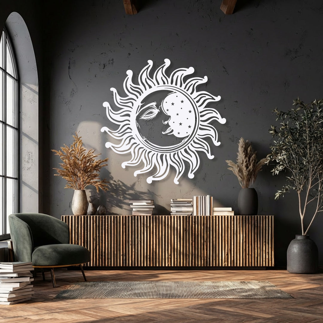 Sun and Moon Metal Wall Art – Celestial Face Design