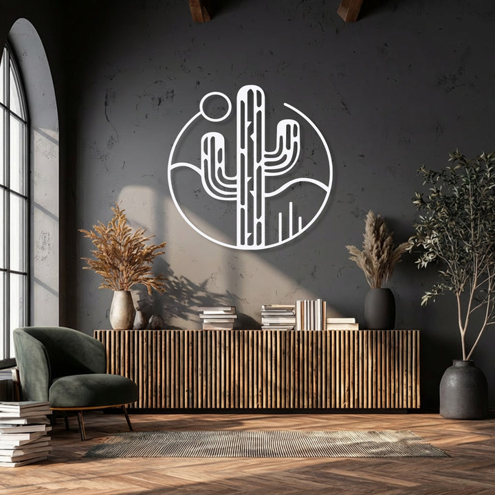 The smooth, matte white finish of the minimal desert cactus metal wall art creates a contemporary look, ideal for stylish decoration wall art.