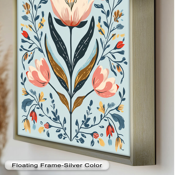 Folk-inspirierte Tulpenharmonie – Boho-Blumenölgemälde