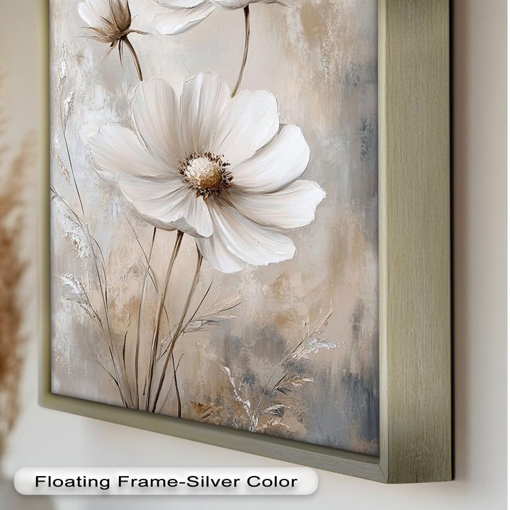 Soft Ivory Blooms – Neutral Flower Oil Painting