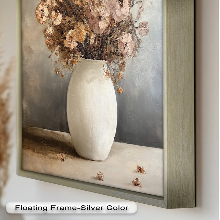 Brown Bouquet in White Vase - Flower Oil Painting