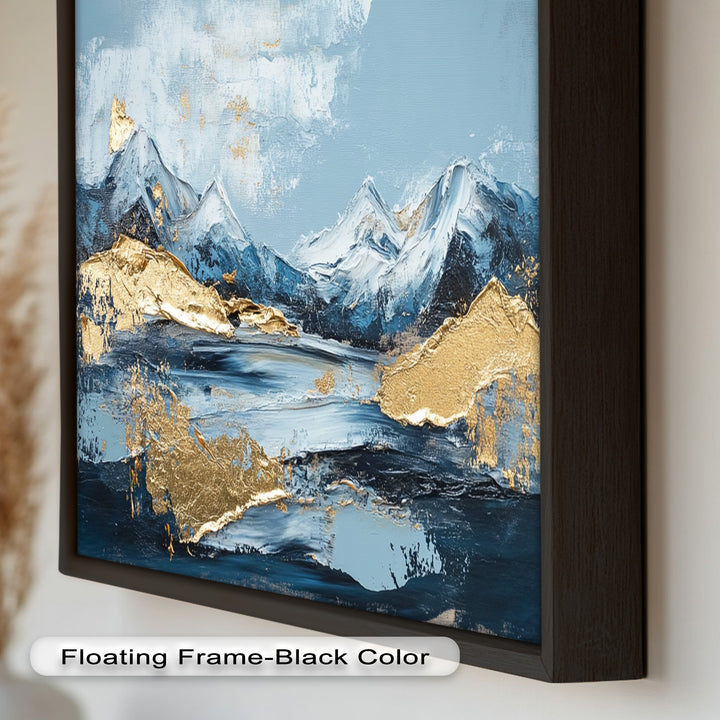 Arctic Peaks – Abstraktes Ölgemälde mit Bergmotiven in Blau und Gold