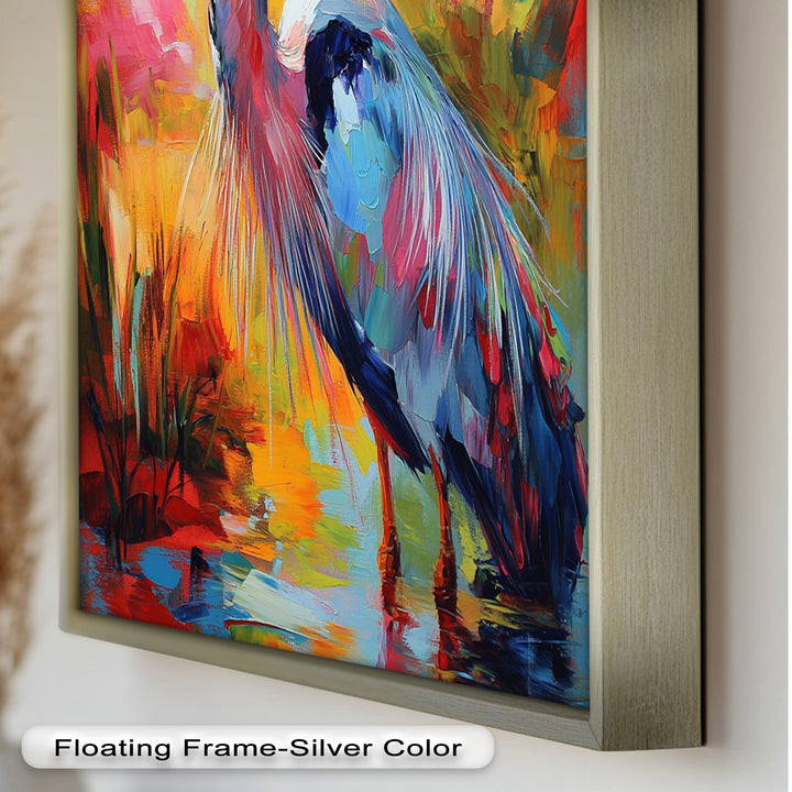 Colored Heron in Abstract Color Splash – Animal Oil Painting