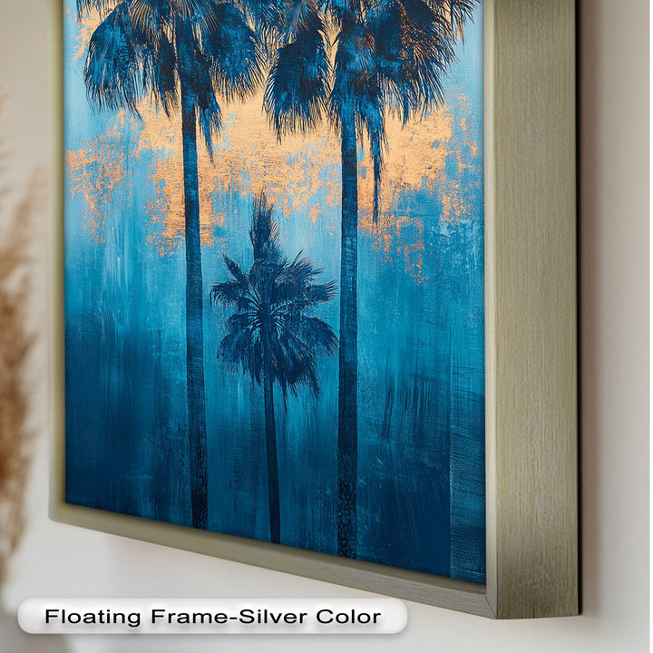 Blue Sunset Palms – Tropical Oil Painting