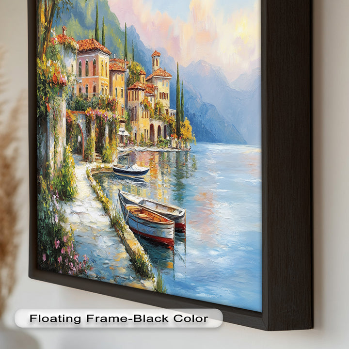 Italian Lake Village Wall Art – Mediterranean Oil Painting