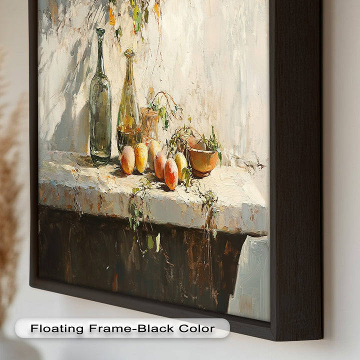 Vintage Peach & Bottle – Still Life Art Oil Painting