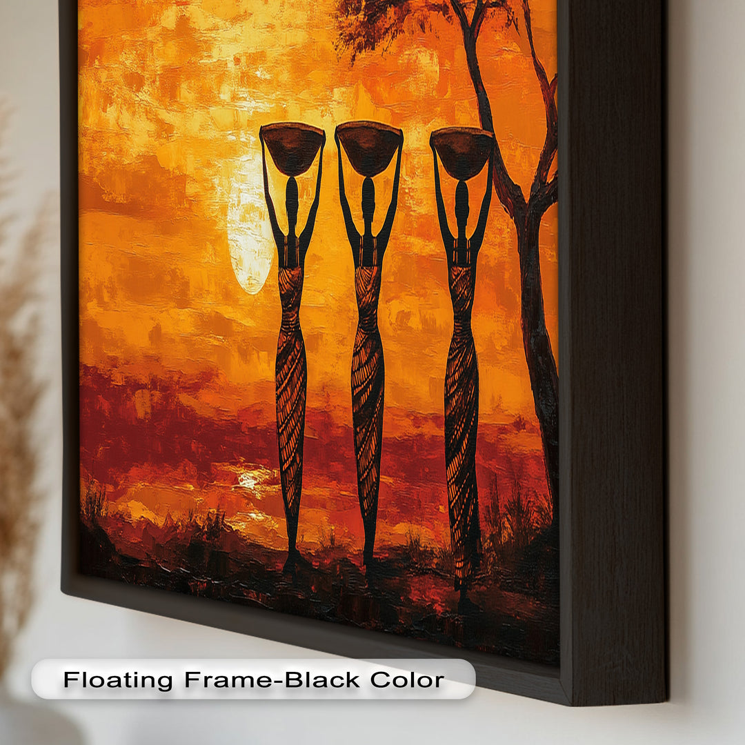 Afrikanische Frauenkunst – Stammes-Silhouette Wanddekoration Ölgemälde