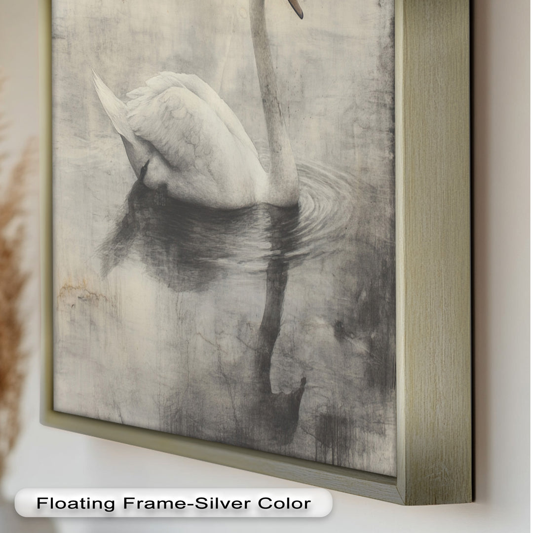 Silent Grace – Monochrome Swan on Still Water Oil Painting