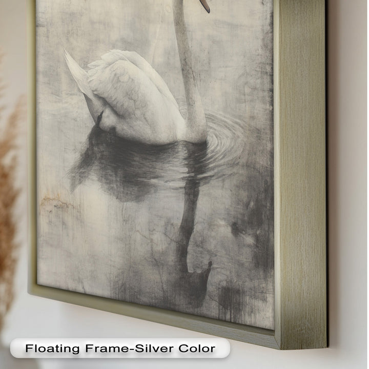 Silent Grace – Monochrome Swan on Still Water Oil Painting