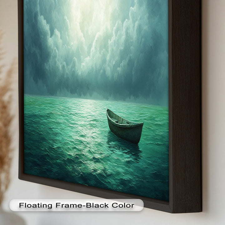 Solitude Adrift – Serene Empty Rowboat Oil Painting