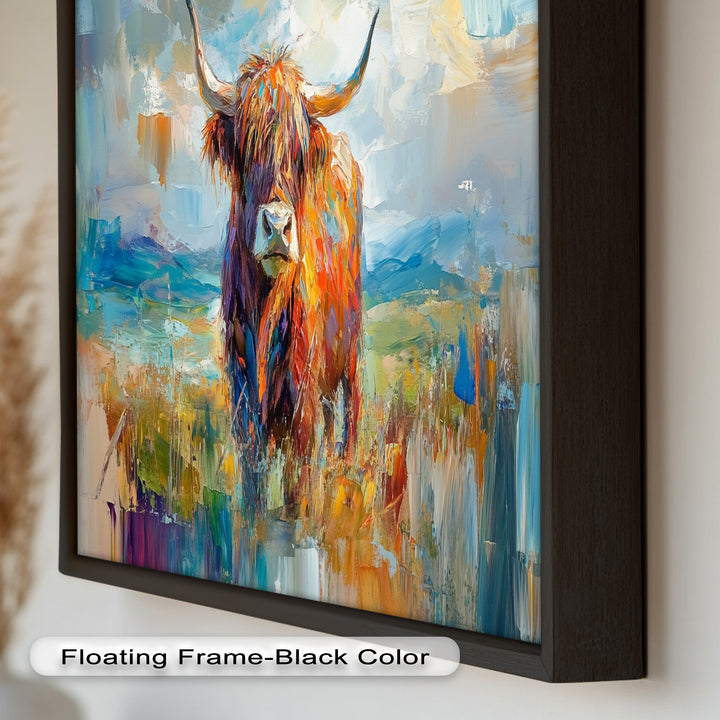 Highland Cow in Windswept Fields - Animal Oil Painting