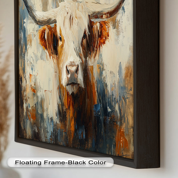 Highland Cow with White Horns – Animal Oil Painting