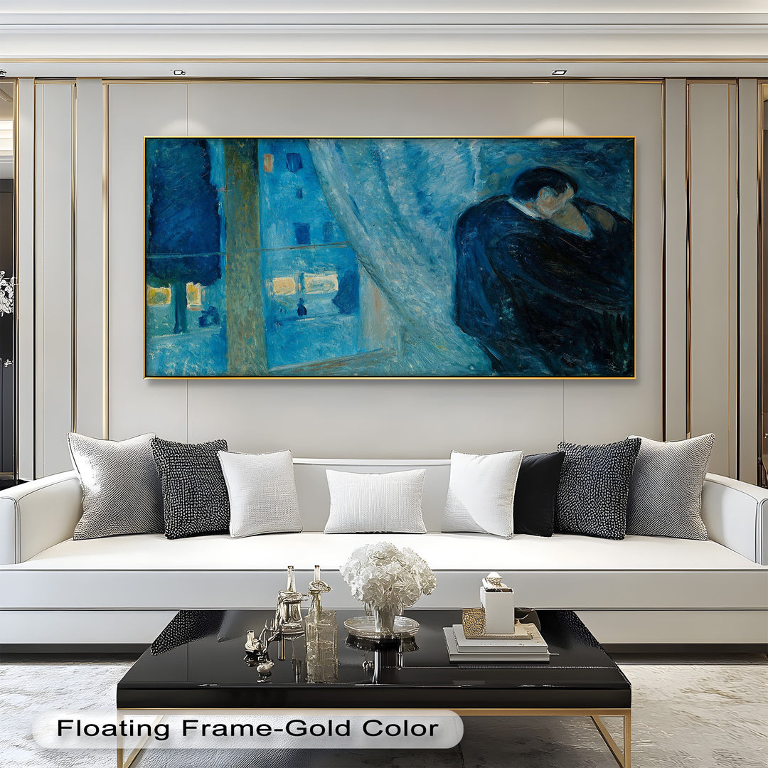 Blue Lovers by the Window – Expressionist Oil Painting