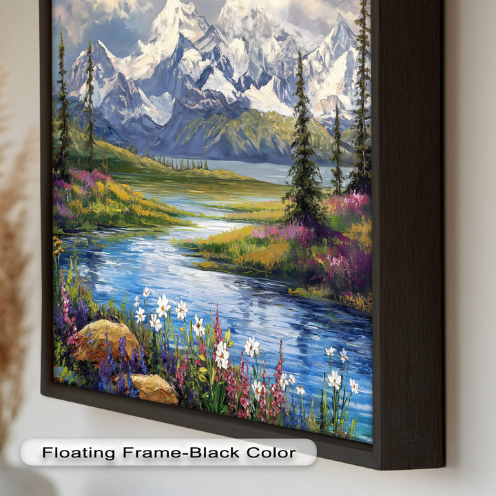 Vintage Mountains & River – Framed Oil Painting