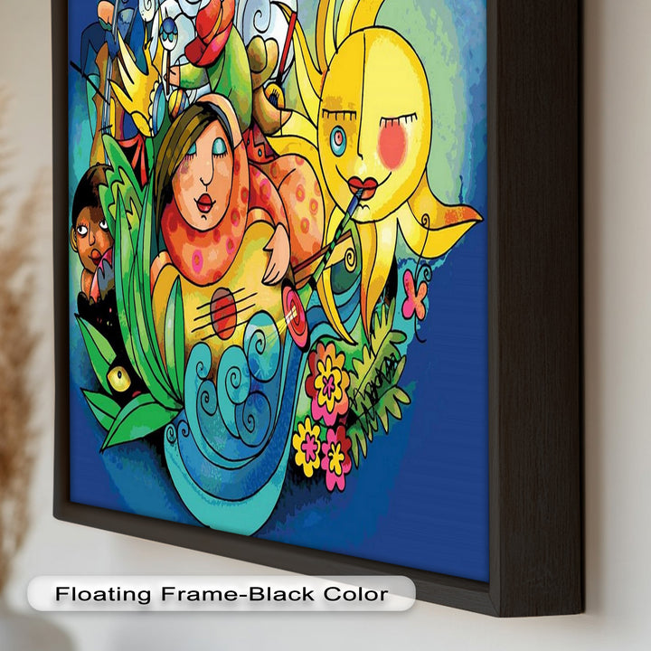 Colorful Surreal Art Print – Sunshine Framed Oil Painting