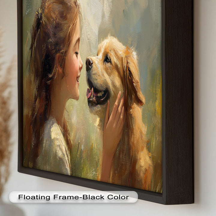 Girl and Golden Retriever in Gentle Light – Animal Oil Painting