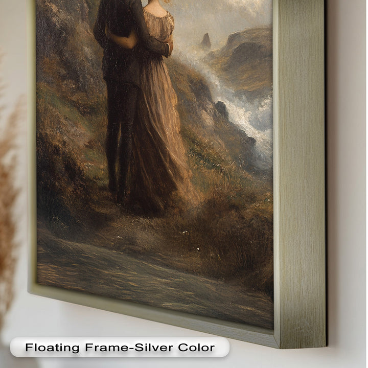 Embrace on the Cliffside – Oil Painting of Lovers in Nature