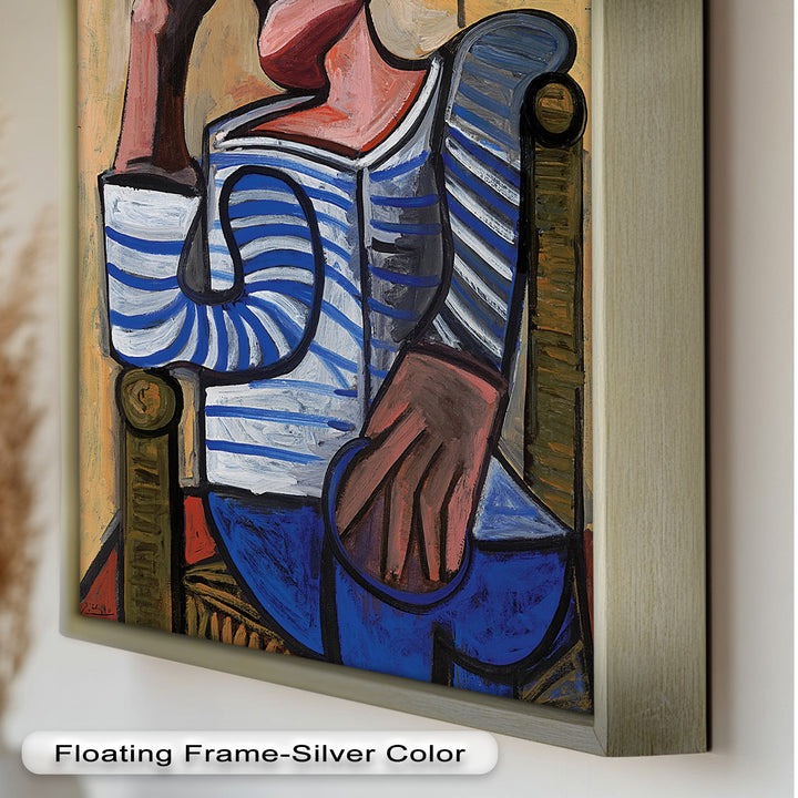 Melancholy in Stripes – Seated Man with Blue Shirt Picasso Oil Painting