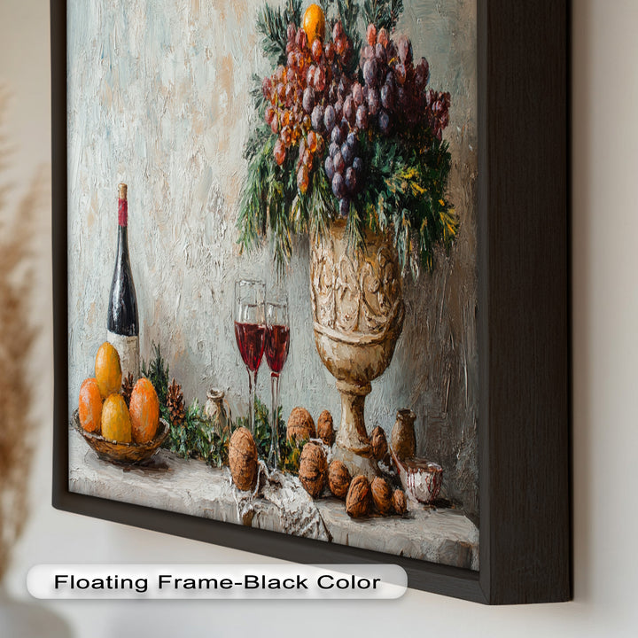 Vintage Obst, Wein &amp; Blumen - Stillleben Ölgemälde