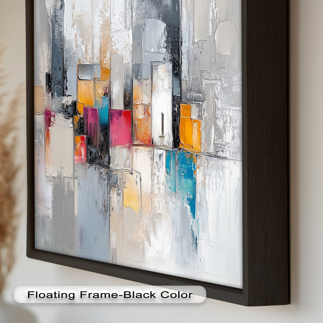 Urban Geometry – Color Block Cityscape Abstract Oil Painting