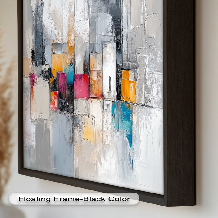 Urban Geometry – Color Block Cityscape Abstract Oil Painting