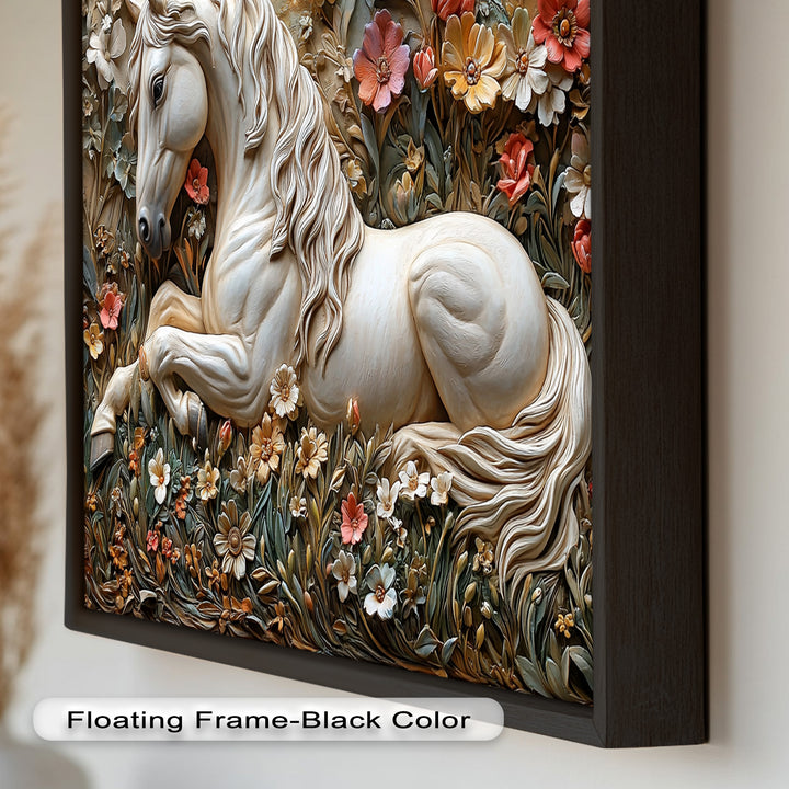 Rock Texture Flower Horse – Elegant Equine Oil Painting