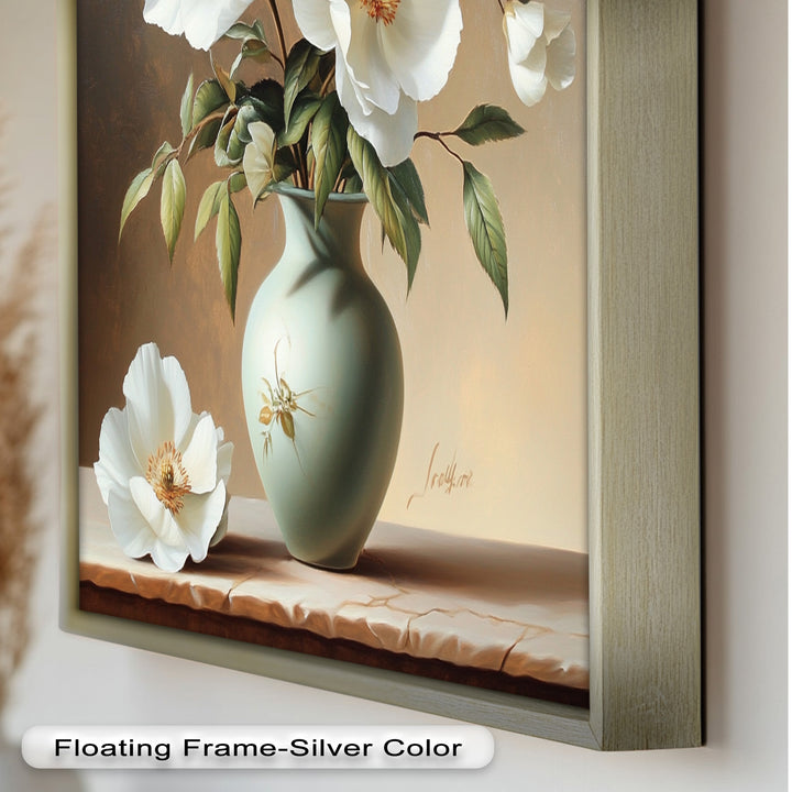 White Peony Still Life – Classic Floral Arrangement Flower Oil Painting