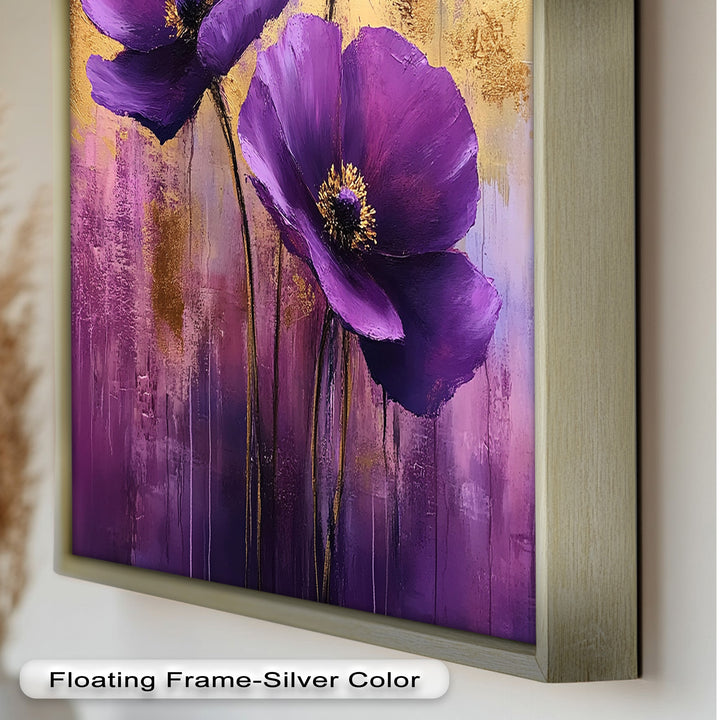 Velvet Blossoms – Purple Floral Elegance with Gold Flower Oil Painting