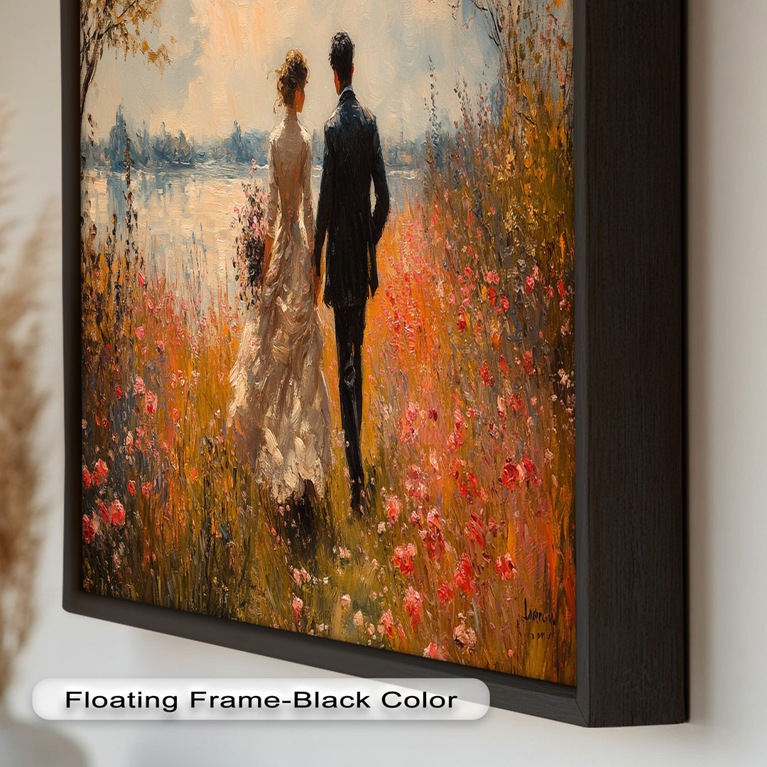 A Walk to Remember – Impressionist Couple in Blooming Field Oil Painting