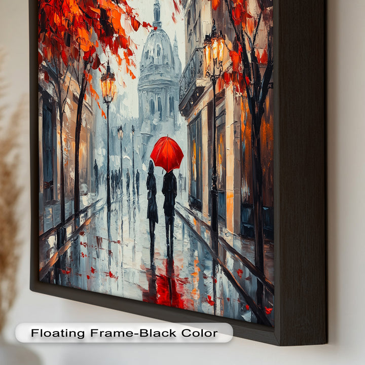 Lovers Walking with Red Umbrella - Love Oil Painting